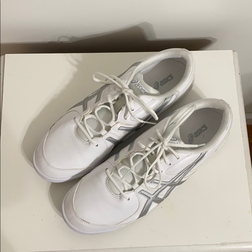 ASICS white and gray cheer sneakers